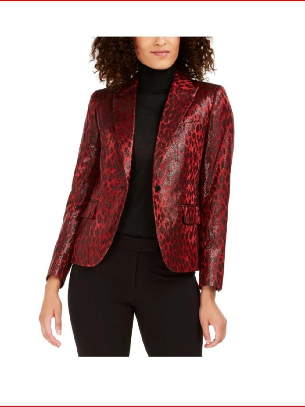 NWT Anne Klein Metallic Red Leopard Jacquard Blazer size 14.